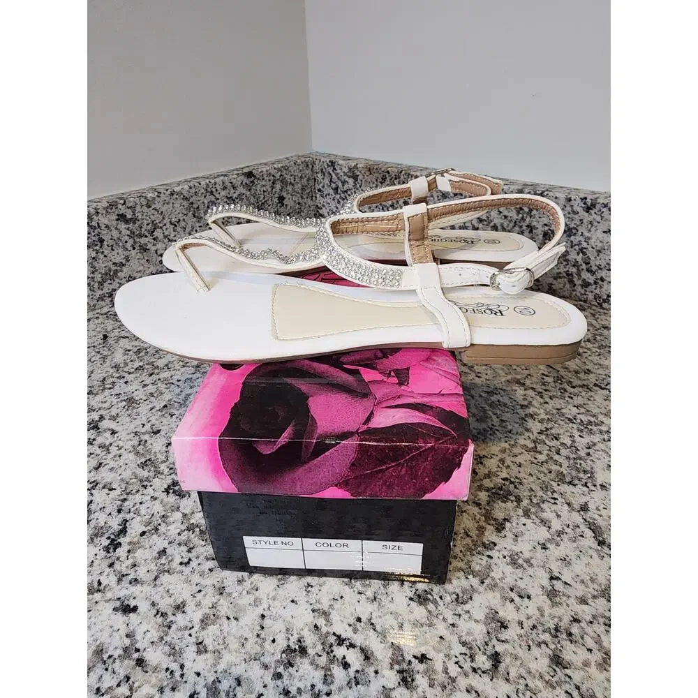Rosegirl Cream and Rhinestone strap sandals